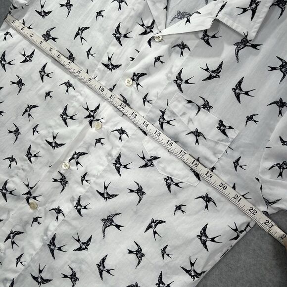Kennington LTD Shirt Mens LARGE white bird sparrow aop Button Up Short Sleeve - Picture 5 of 11